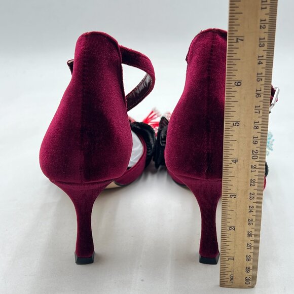 YDN WIne Ankle Strap Buckle Closed Toe Flower Colorful Rhinestones D'Orsay Pumps - Picture 4 of 7